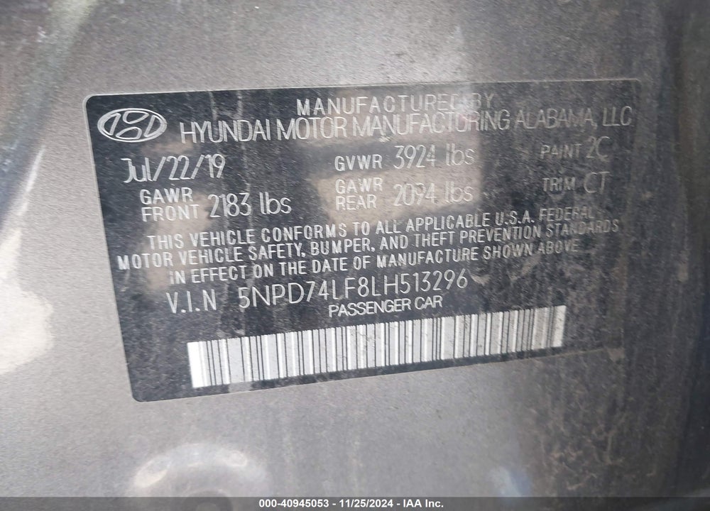 2020 HYUNDAI ELANTRA SE VIN: 5NPD74LF8LH513296