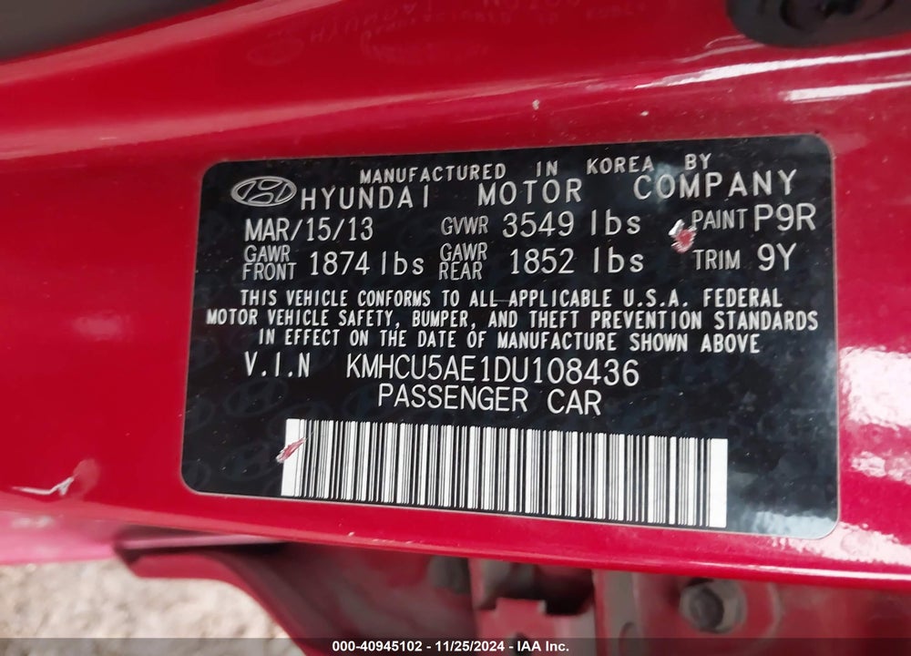 2013 HYUNDAI ACCENT SE VIN: KMHCU5AE1DU108436