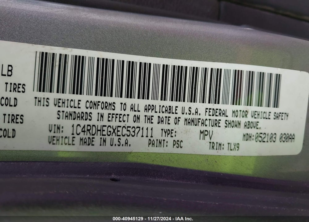 2014 DODGE DURANGO CITADEL VIN: 1C4RDHEGXEC537111