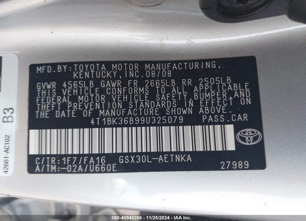 2009 TOYOTA AVALON XL VIN: 4T1BK36B99U325079