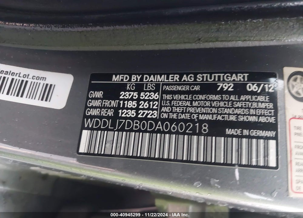 2013 MERCEDES-BENZ CLS 550 VIN: WDDLJ7DB0DA060218