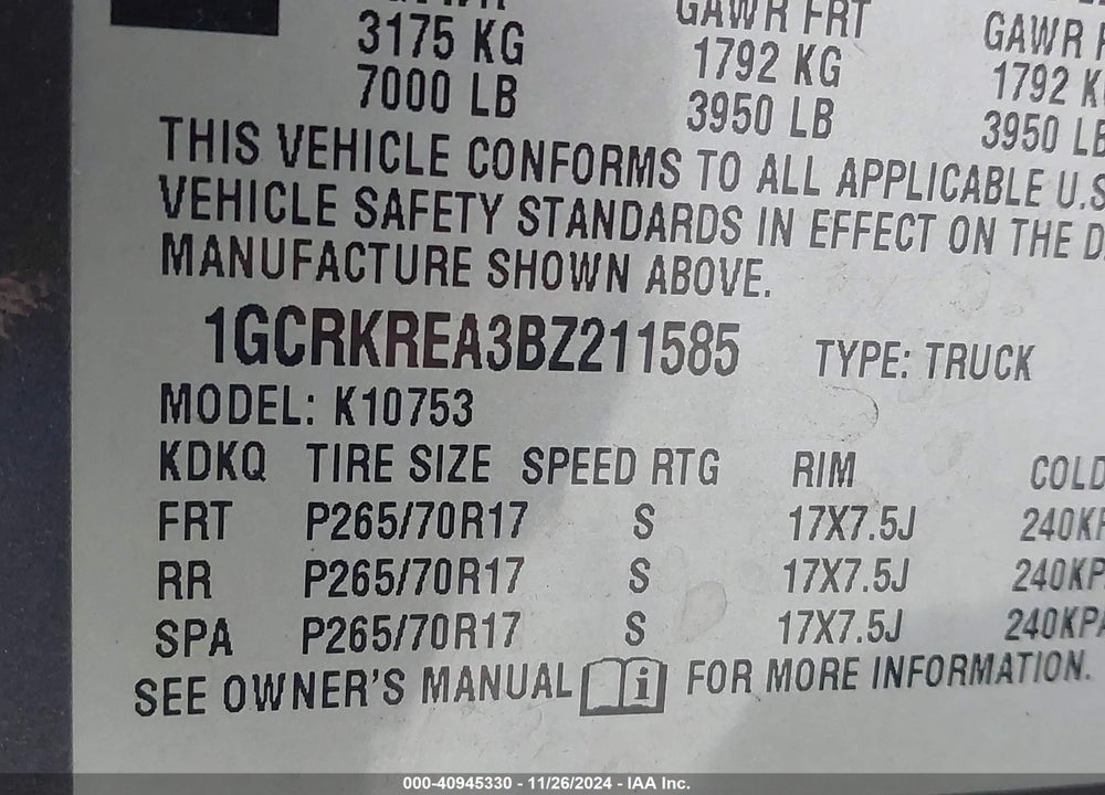 2011 CHEVROLET SILVERADO 1500 LS VIN: 1GCRKREA3BZ211585
