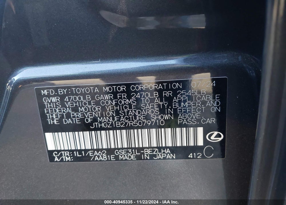 2024 LEXUS IS 350 F-SPORT VIN: JTHGZ1B27R5079710