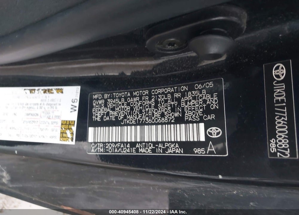 2006 SCION TC VIN: JTKDE177360068872