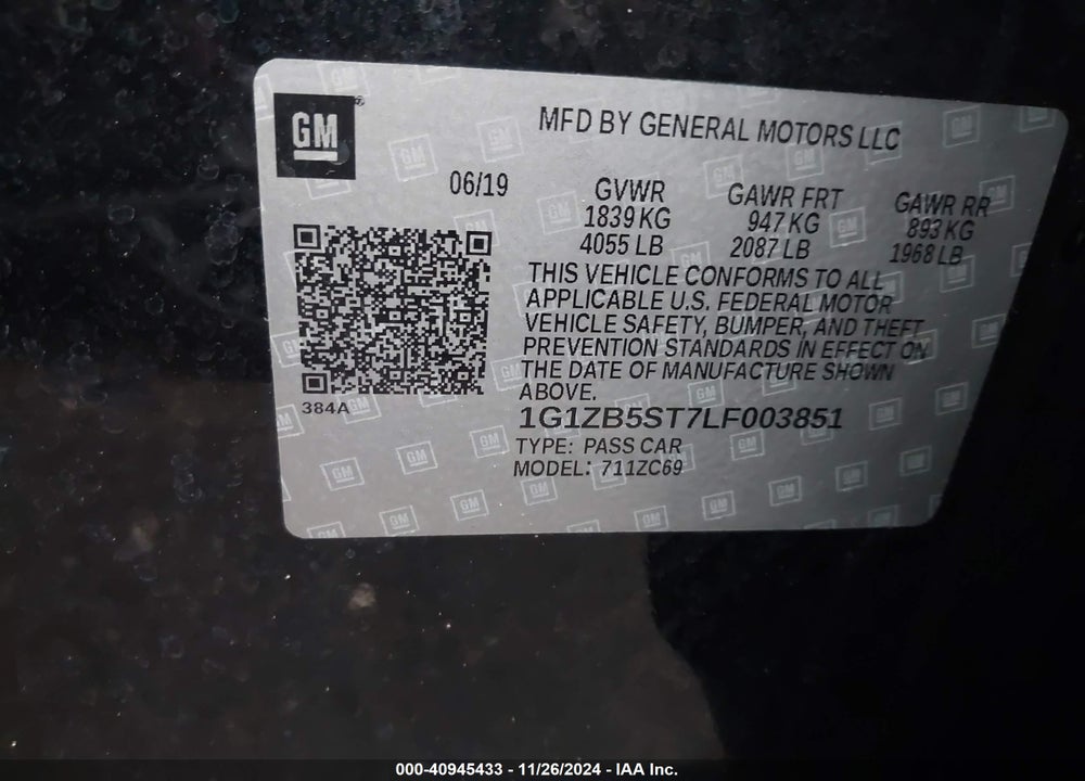 2020 CHEVROLET MALIBU FWD LS VIN: 1G1ZB5ST7LF003851