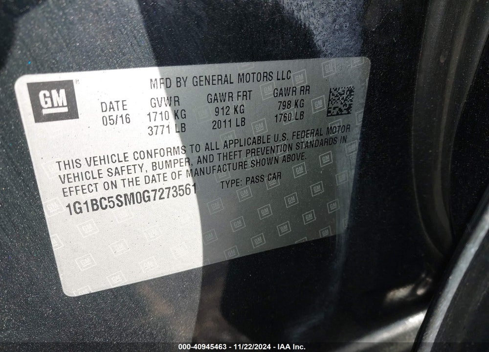 2016 CHEVROLET CRUZE LS AUTO VIN: 1G1BC5SM0G7273561