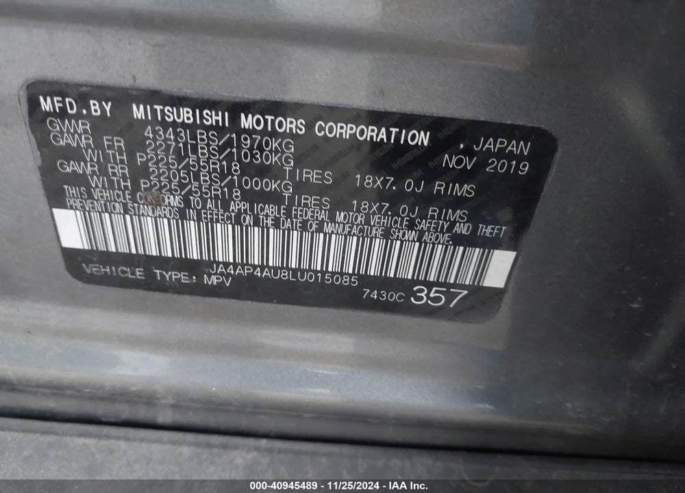 2020 MITSUBISHI OUTLANDER SPORT 2.0 SE VIN: JA4AP4AU8LU015085