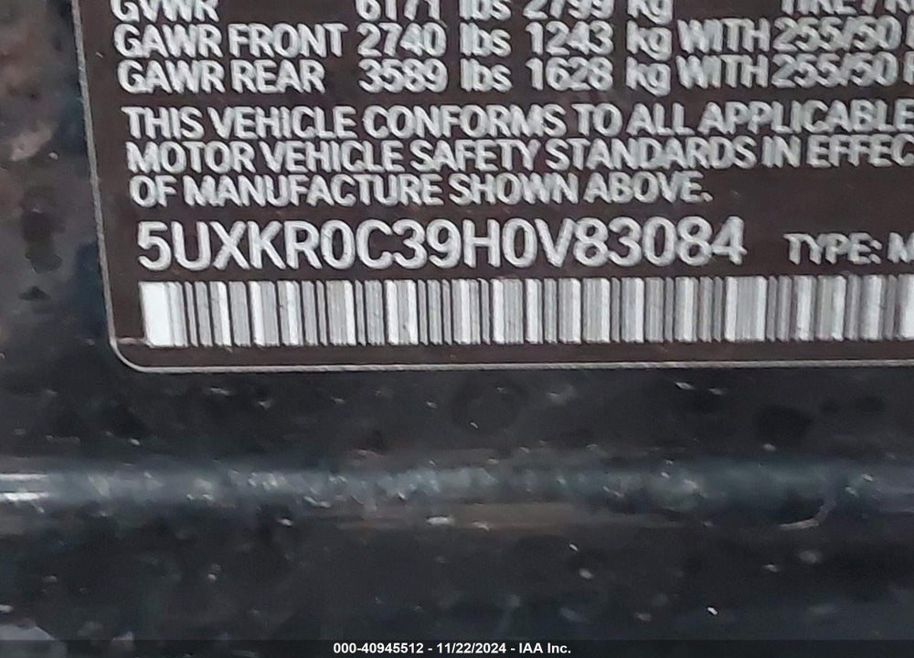 2017 BMW X5 XDRIVE35I VIN: 5UXKR0C39H0V83084