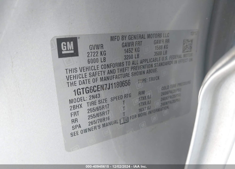 2018 GMC CANYON SLE VIN: 1GTG6CEN7J1180656