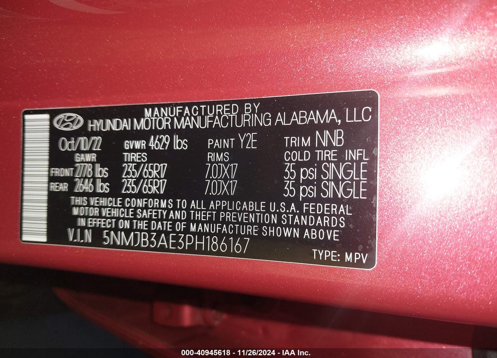 2023 HYUNDAI TUCSON SEL VIN: 5NMJB3AE3PH186167