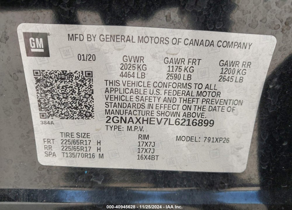 2020 CHEVROLET EQUINOX FWD LS VIN: 2GNAXHEV7L6216899