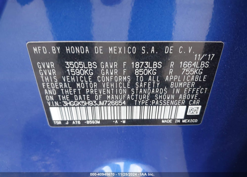 2018 HONDA FIT EX-L VIN: 3HGGK5H93JM726654