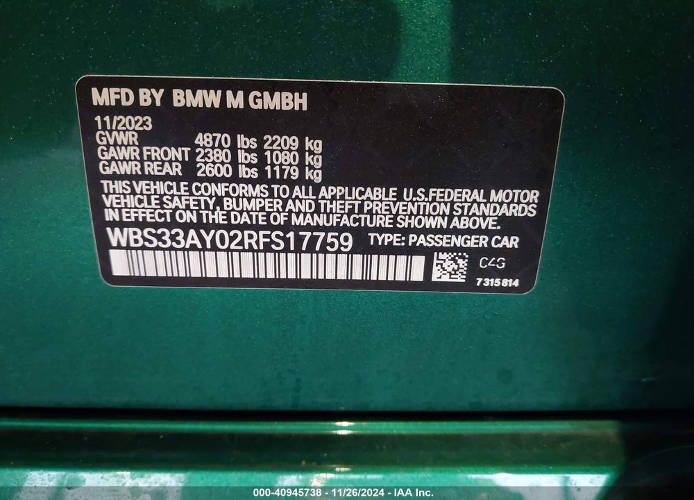 2024 BMW M3 VIN: WBS33AY02RFS17759