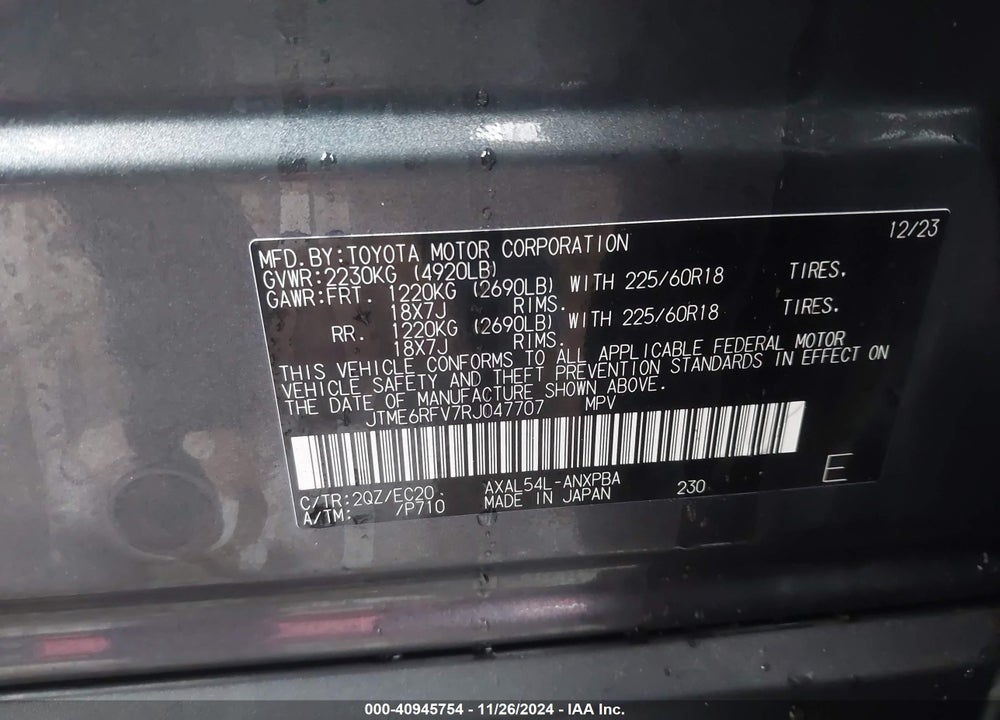 2024 TOYOTA RAV4 HYBRID XSE VIN: JTME6RFV7RJ047707