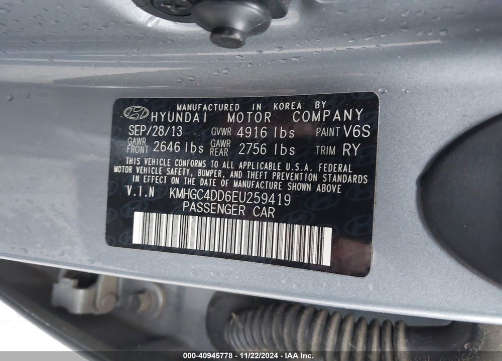 2014 HYUNDAI GENESIS VIN: KMHGC4DD6EU259419