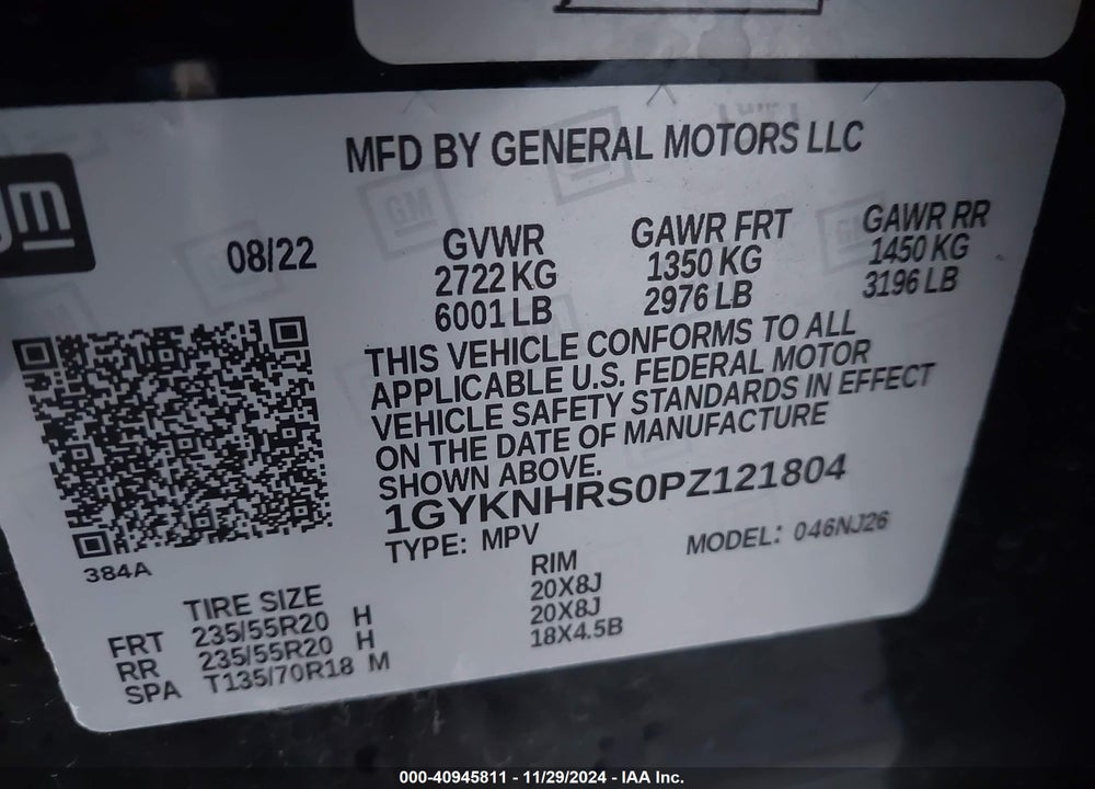 2023 CADILLAC XT5 AWD SPORT VIN: 1GYKNHRS0PZ121804