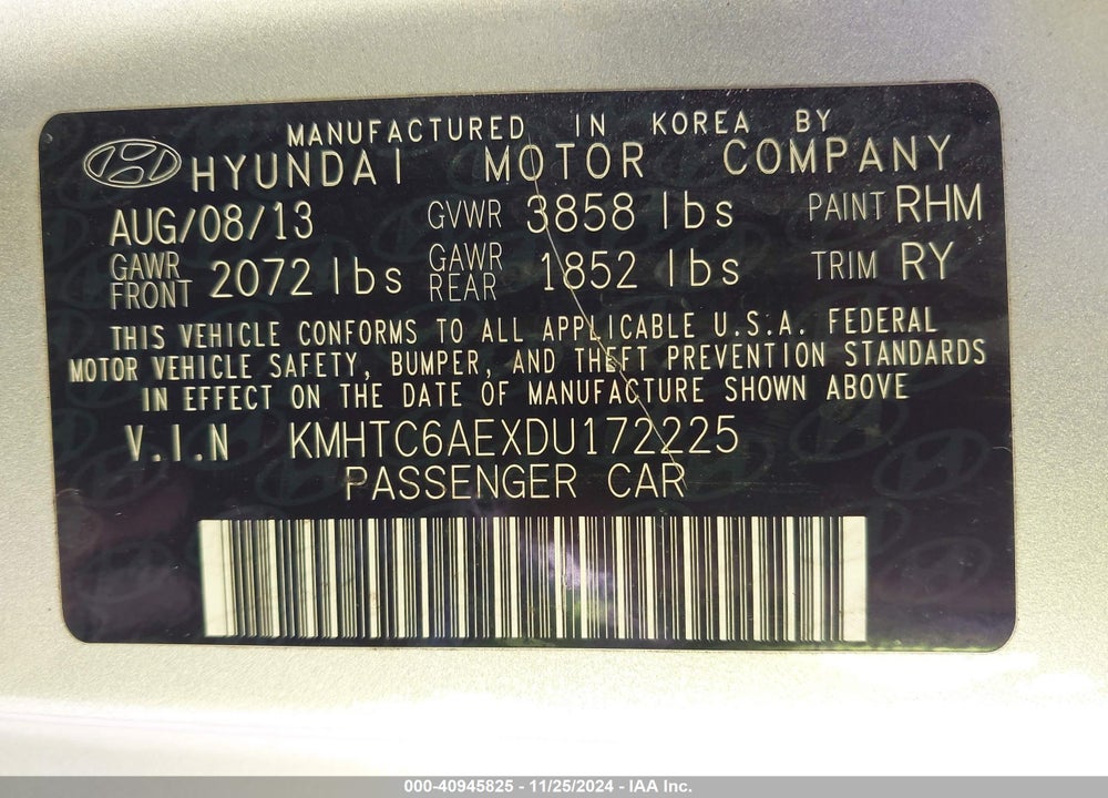 2013 HYUNDAI VELOSTER TURBO W/BLACK VIN: KMHTC6AEXDU172225
