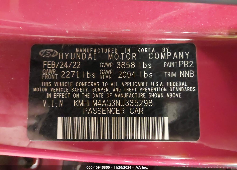 2022 HYUNDAI ELANTRA SEL VIN: KMHLM4AG3NU335298