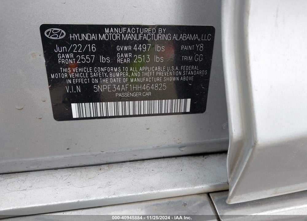 2017 HYUNDAI SONATA SPORT VIN: 5NPE34AF1HH464825