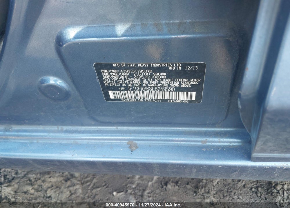 2014 SUBARU IMPREZA 2.0I LIMITED VIN: JF1GPAH68E8249590