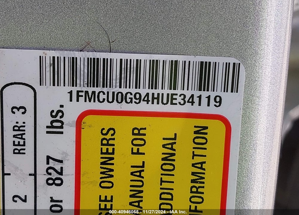 2017 FORD ESCAPE SE VIN: 1FMCU0G94HUE34119