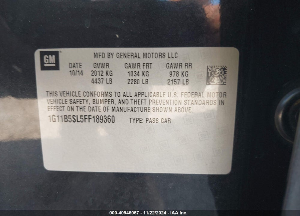 2015 CHEVROLET MALIBU LS VIN: 1G11B5SL5FF189360