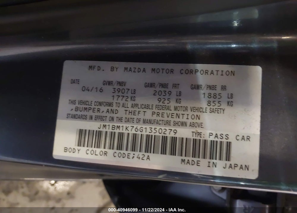 2016 MAZDA 3 I SPORT VIN: JM1BM1K76G1350279