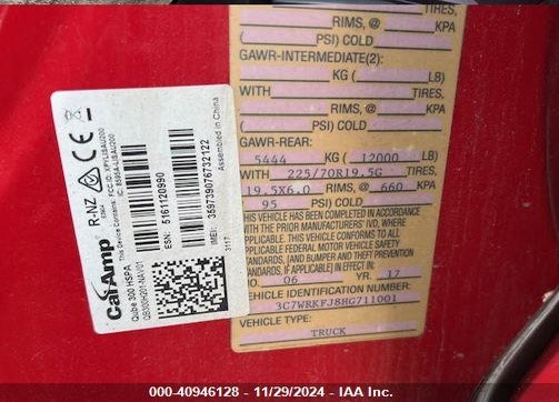2017 RAM 4500 CHASSIS TRADESMAN/SLT/LAIE VIN: 3C7WRKFJ8HG711001