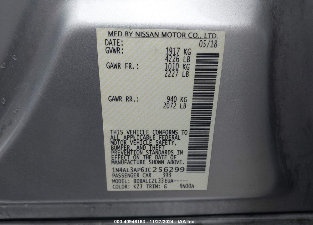 2018 NISSAN ALTIMA VIN: 1N4AL3AP6JC256299