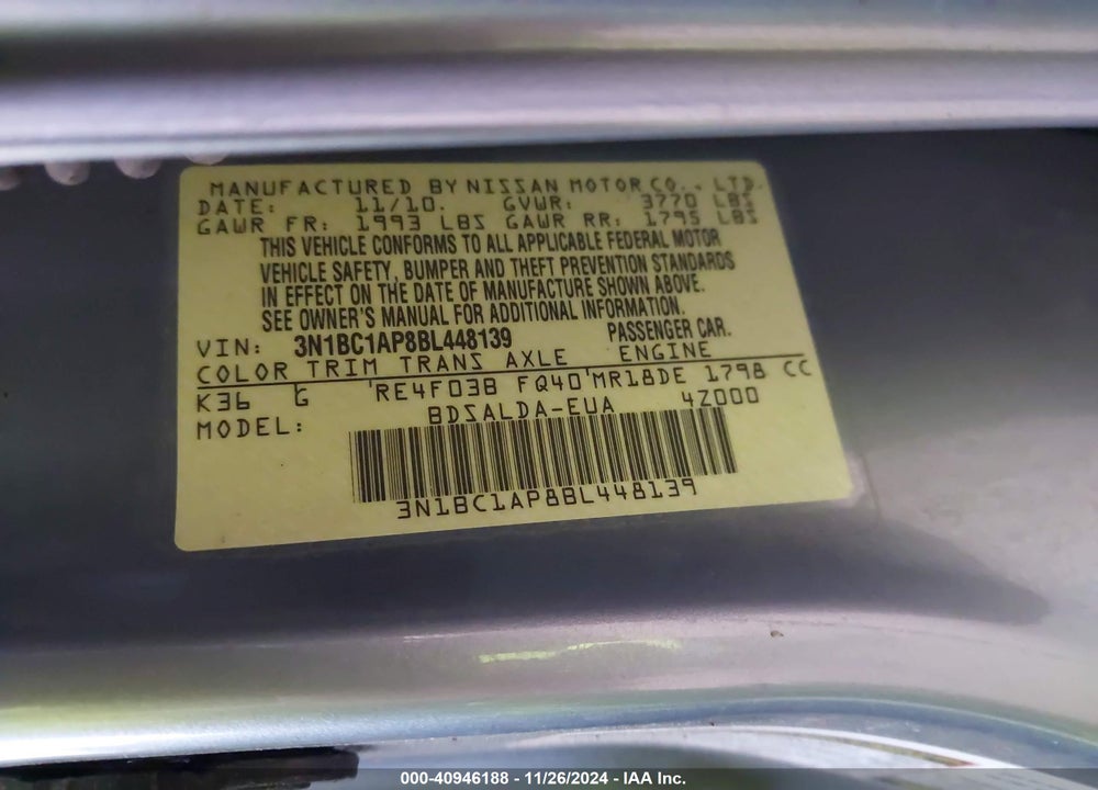 2011 NISSAN VERSA 1.8S VIN: 3N1BC1AP8BL448139
