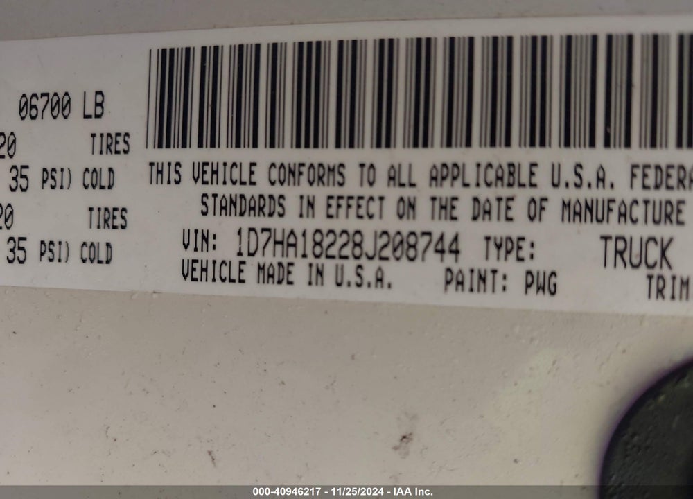 2008 DODGE RAM 1500 SLT VIN: 1D7HA18228J208744