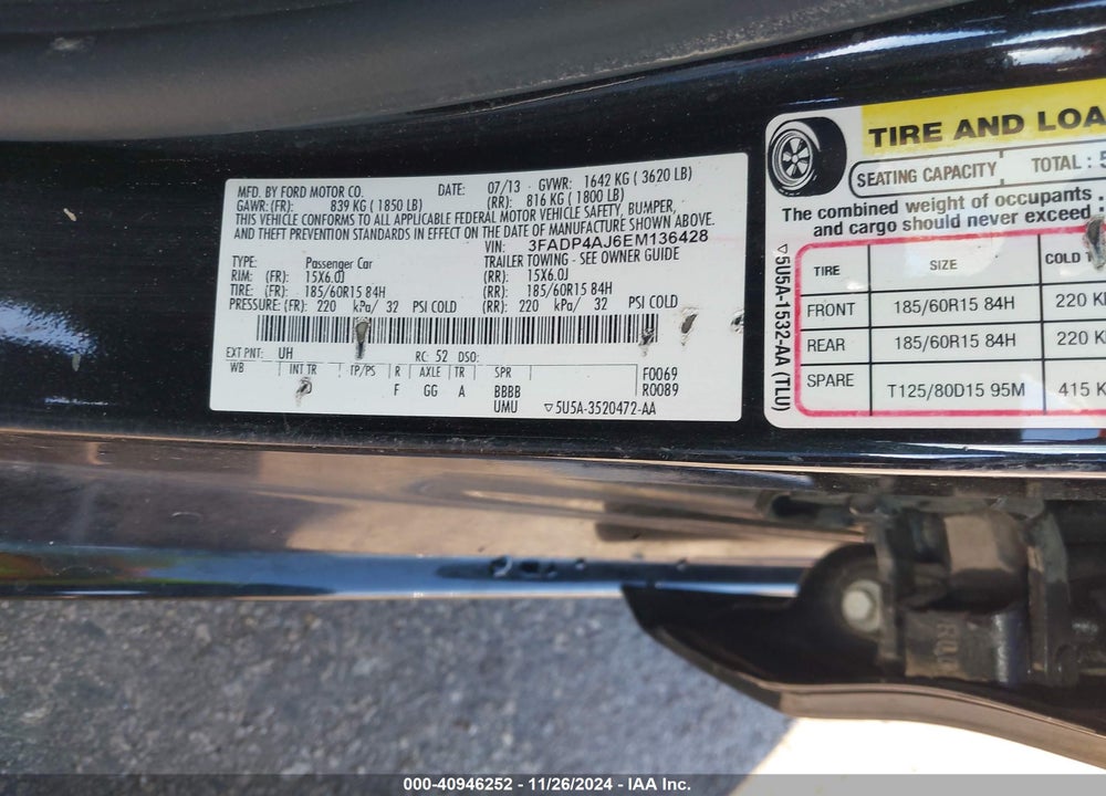 2014 FORD FIESTA S VIN: 3FADP4AJ6EM136428