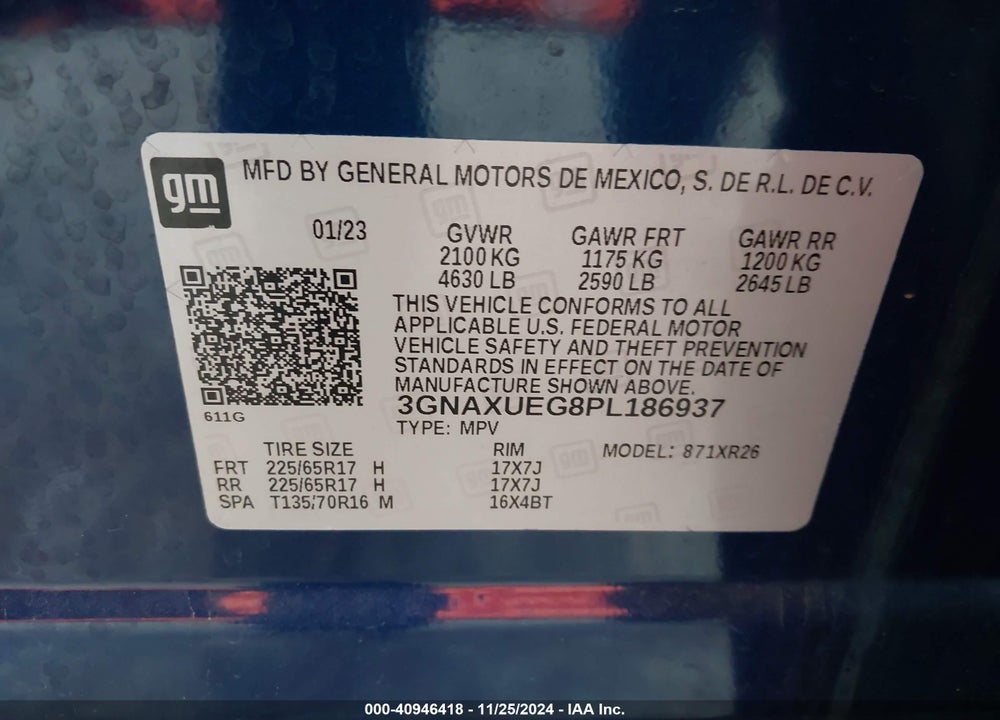 2023 CHEVROLET EQUINOX AWD LT VIN: 3GNAXUEG8PL186937