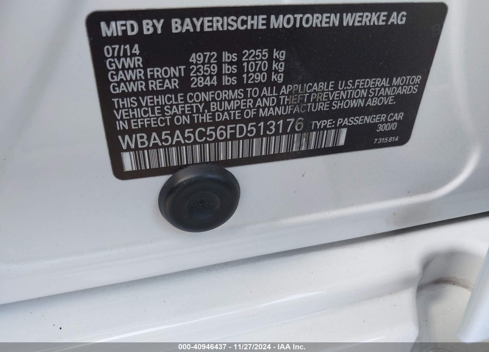 2015 BMW 528I VIN: WBA5A5C56FD513176