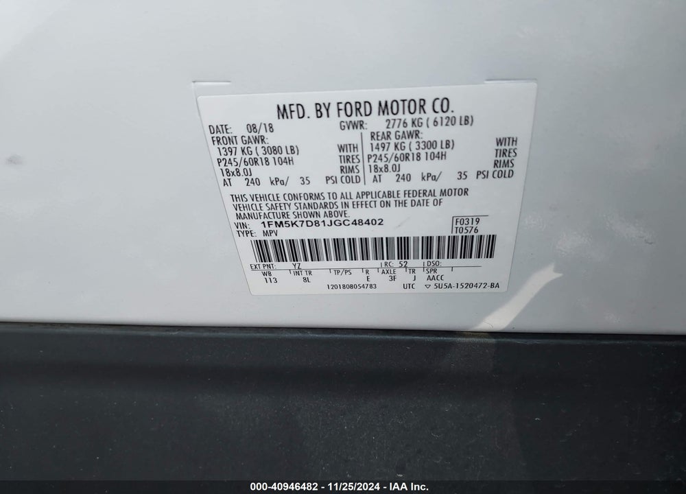 2018 FORD EXPLORER XLT VIN: 1FM5K7D81JGC48402