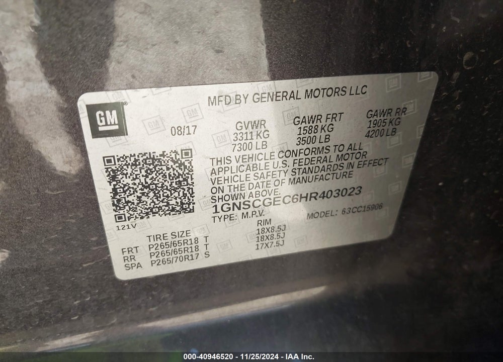 2017 CHEVROLET SUBURBAN LS VIN: 1GNSCGEC6HR403023