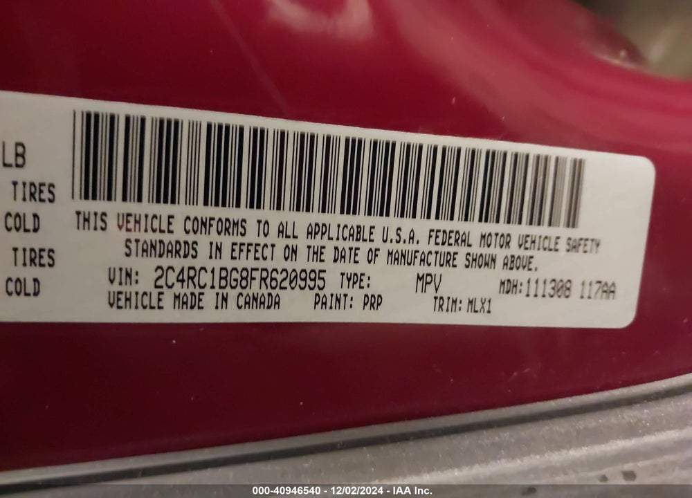 2015 CHRYSLER TOWN & COUNTRY TOURING VIN: 2C4RC1BG8FR620995