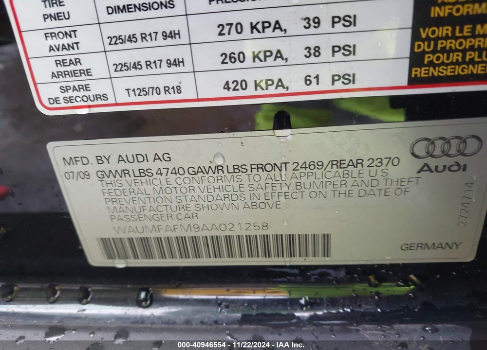 2010 AUDI A3 2.0T PREMIUM VIN: WAUMFAFM9AA021258