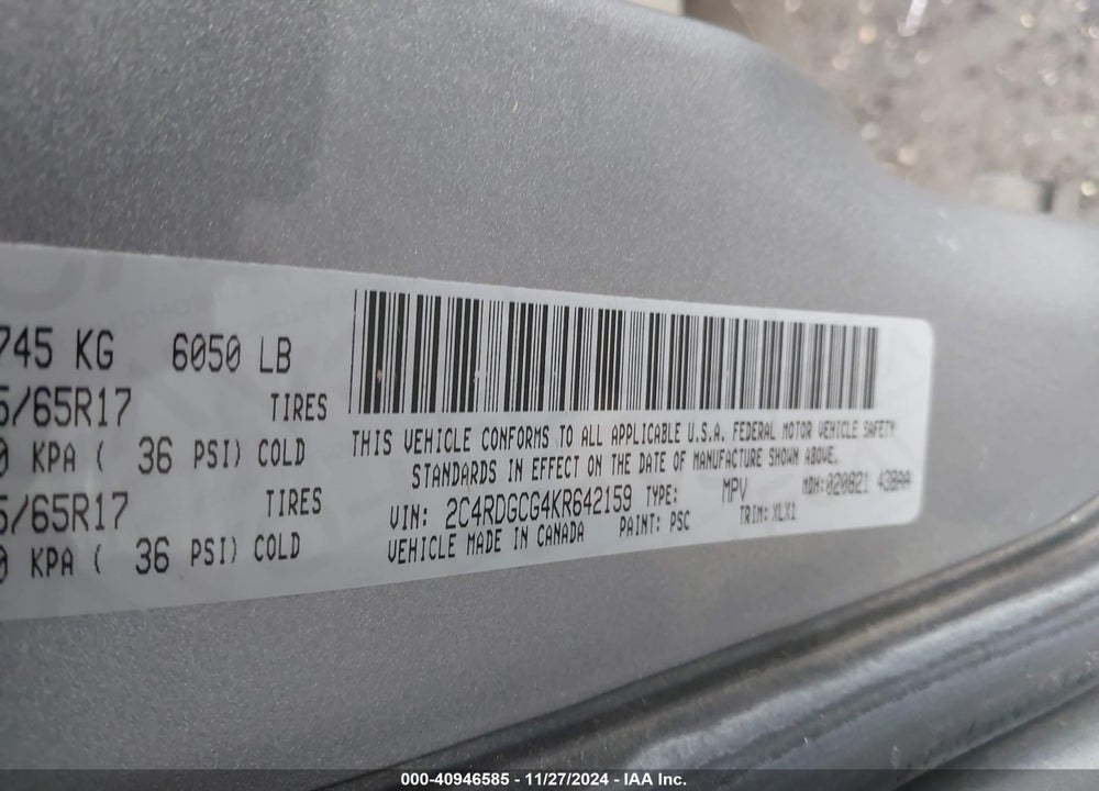 2019 DODGE GRAND CARAVAN SXT VIN: 2C4RDGCG4KR642159