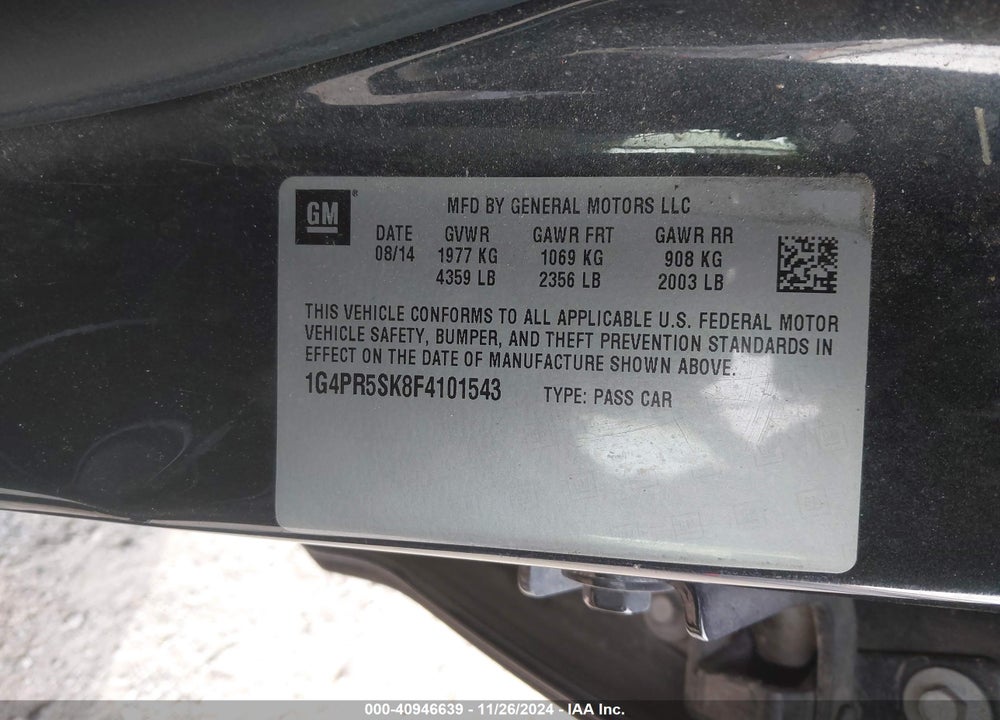 2015 BUICK VERANO CONVENIENCE GROUP VIN: 1G4PR5SK8F4101543