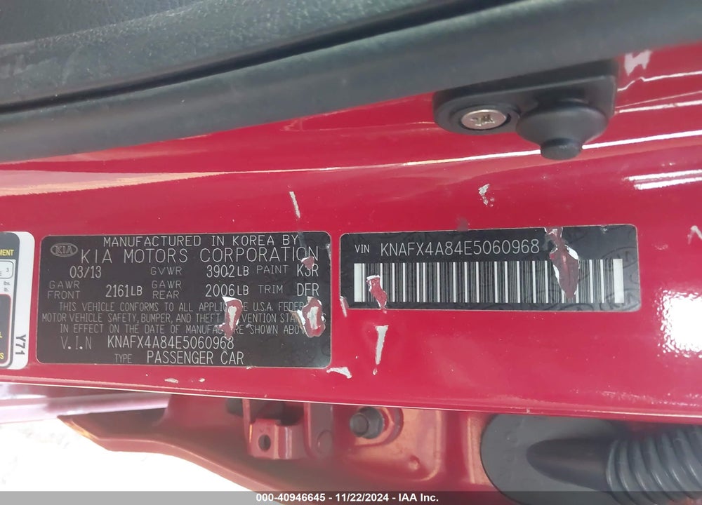 2014 KIA FORTE EX VIN: KNAFX4A84E5060968