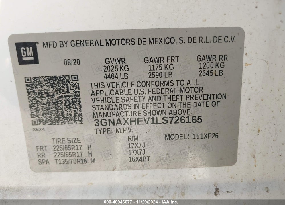 2020 CHEVROLET EQUINOX FWD LS VIN: 3GNAXHEV1LS726165