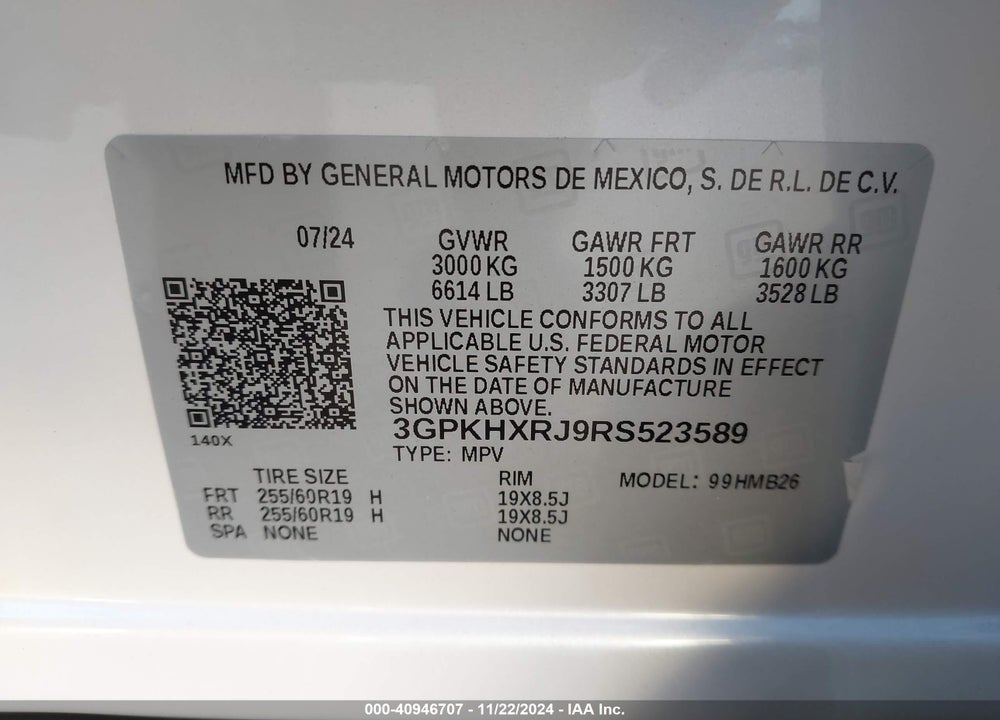 2024 HONDA PROLOGUE TOURING VIN: 3GPKHXRJ9RS523589