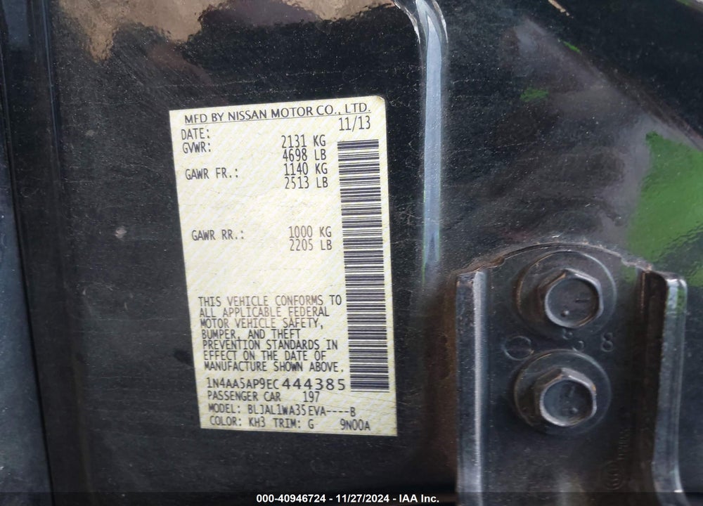 2014 NISSAN MAXIMA VIN: 1N4AA5AP9EC444385