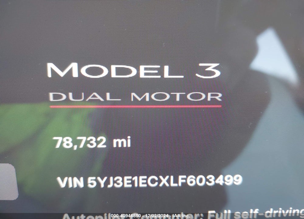2020 TESLA MODEL 3 PERFORMANCE DUAL MOTOR ALL-WHEEL DRIVE VIN: 5YJ3E1ECXLF603499
