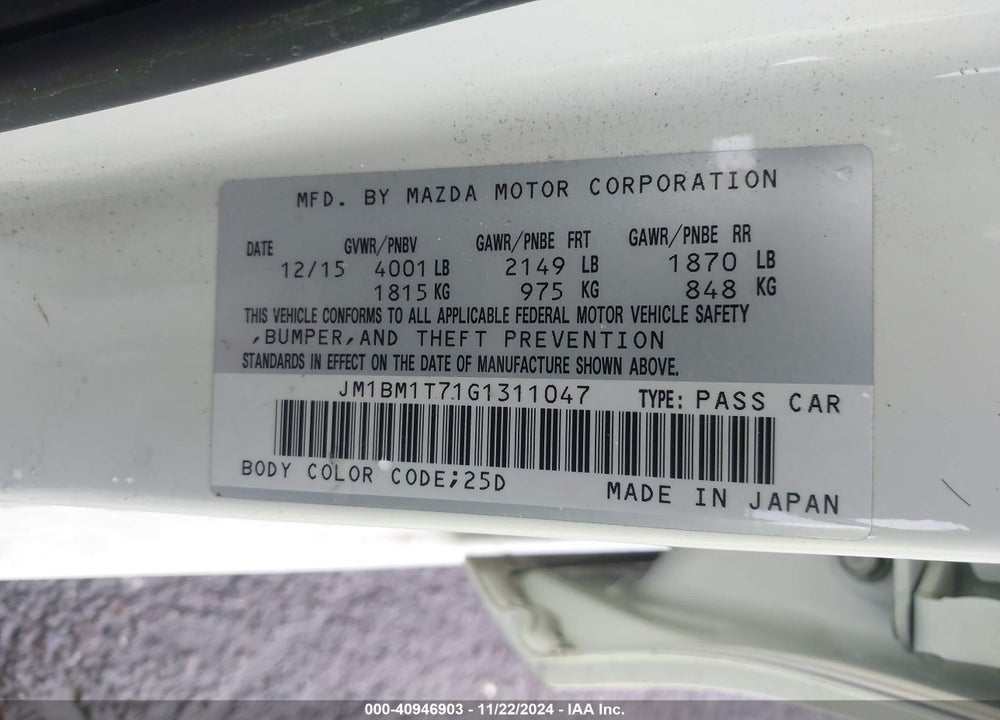 2016 MAZDA 3 I SPORT VIN: JM1BM1T71G1311047