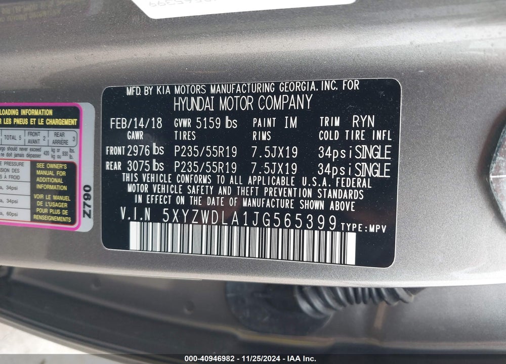 2018 HYUNDAI SANTA FE SPORT 2.0T ULTIMATE VIN: 5XYZWDLA1JG565399