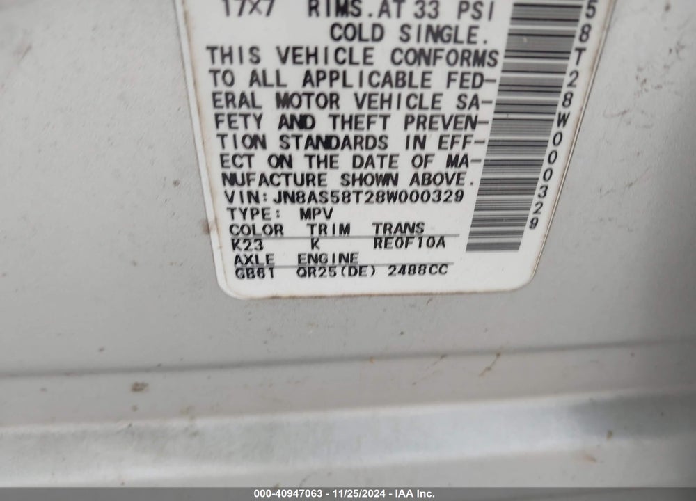 2008 NISSAN ROGUE SL VIN: JN8AS58T28W000329