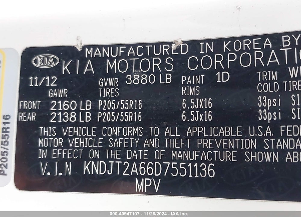 2013 KIA SOUL VIN: KNDJT2A66D7551136