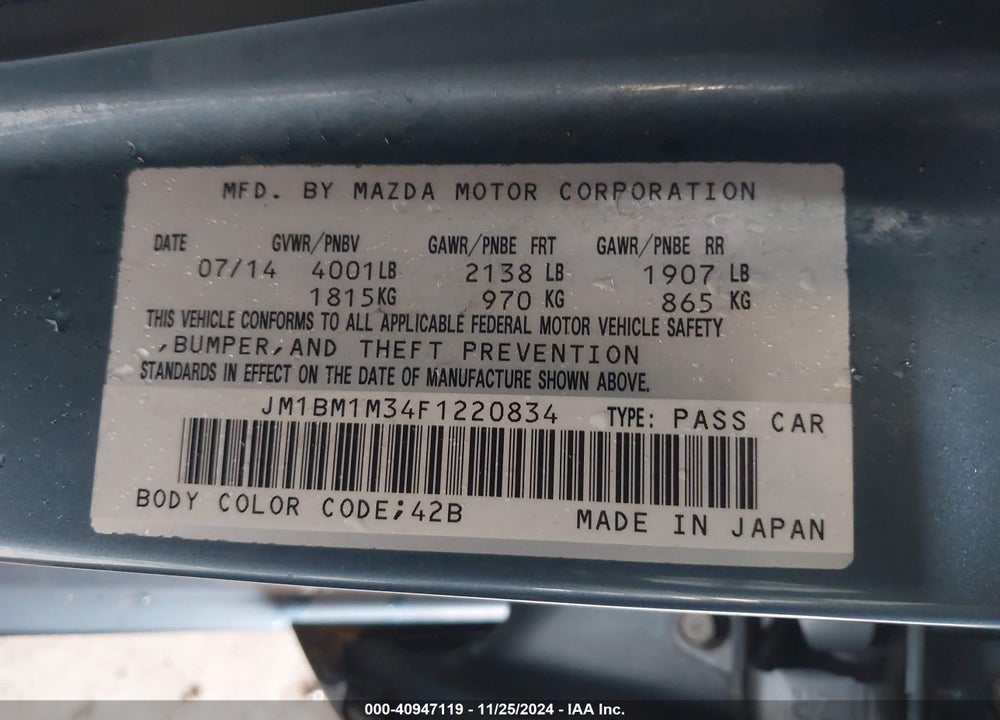 2015 MAZDA 3 S GRAND TOURING VIN: JM1BM1M34F1220834